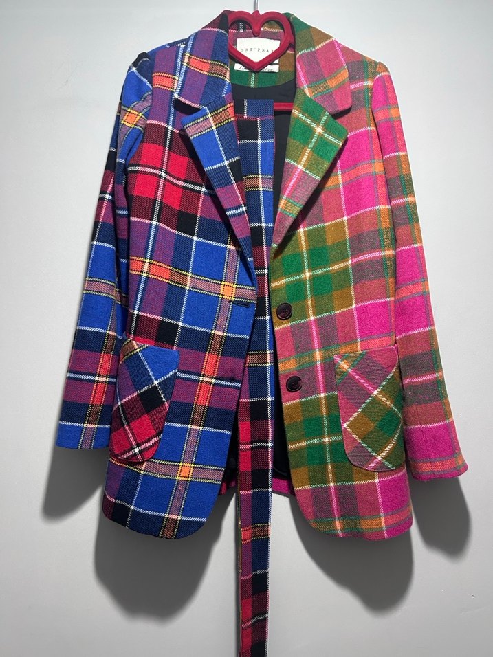 Renkli Ekose Kadın Blazer Ceket - Görsel 2