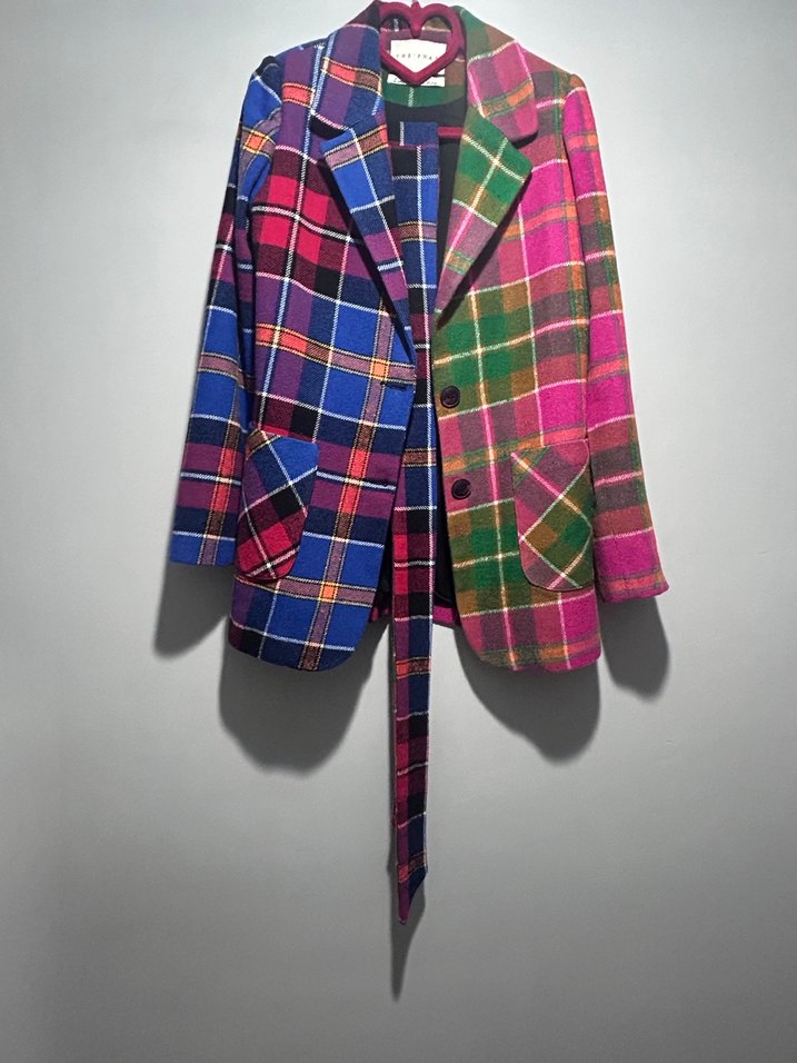 Renkli Ekose Kadın Blazer Ceket - Görsel 3