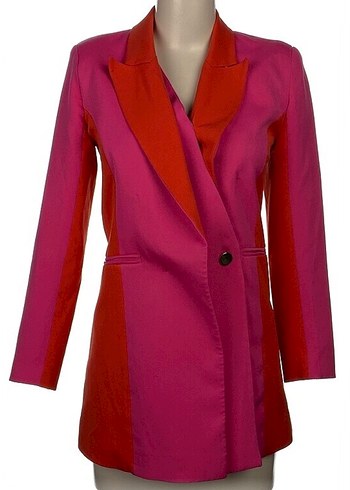 Zara Canli Pembe Kirmizi Asimetrik Blazer Ceket