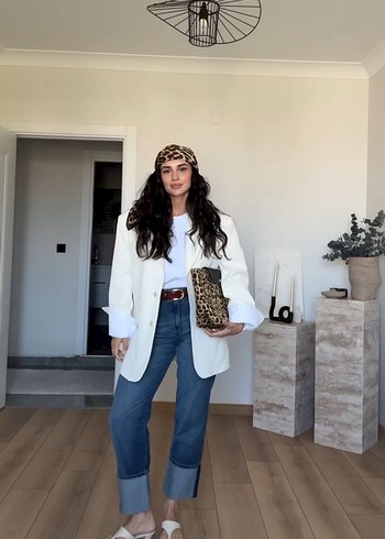 Zara Beyaz Denim Blazer ceket az kullandım