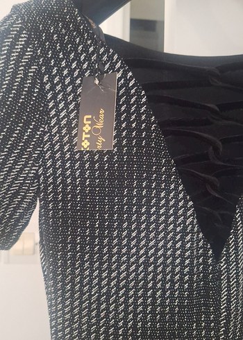 Gri Çizgili ışıltılı Midi Kadın Triko Elbise - Görsel 3