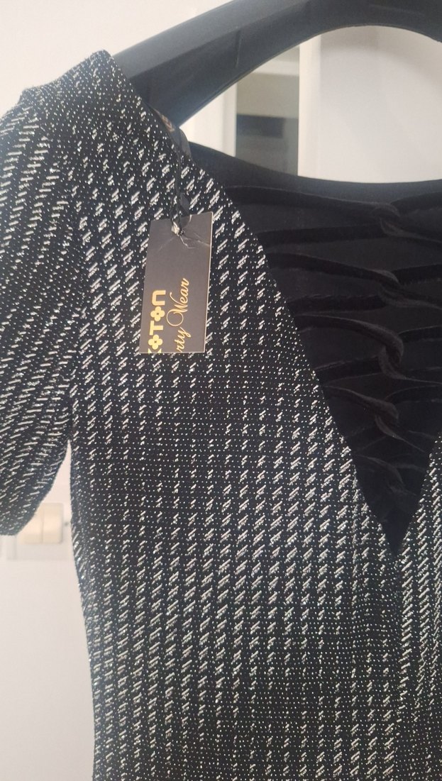 Gri Çizgili ışıltılı Midi Kadın Triko Elbise - Görsel 3