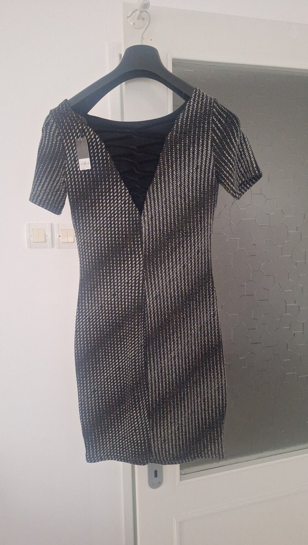 Gri Çizgili ışıltılı Midi Kadın Triko Elbise - Görsel 2