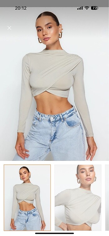 Açık Taş Dik Yaka Drapeli Crop Bluz Trendyolmilla