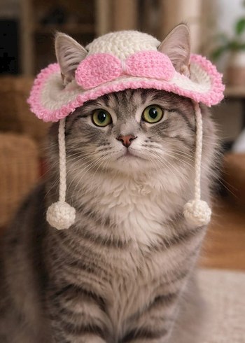 Pembe Fiyonklu Kedi Şapkası - Görsel 4