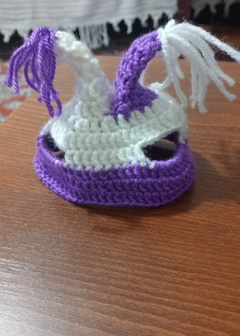 Beyaz ve Mor Ponponlu Kedi Şapkası - Görsel 3