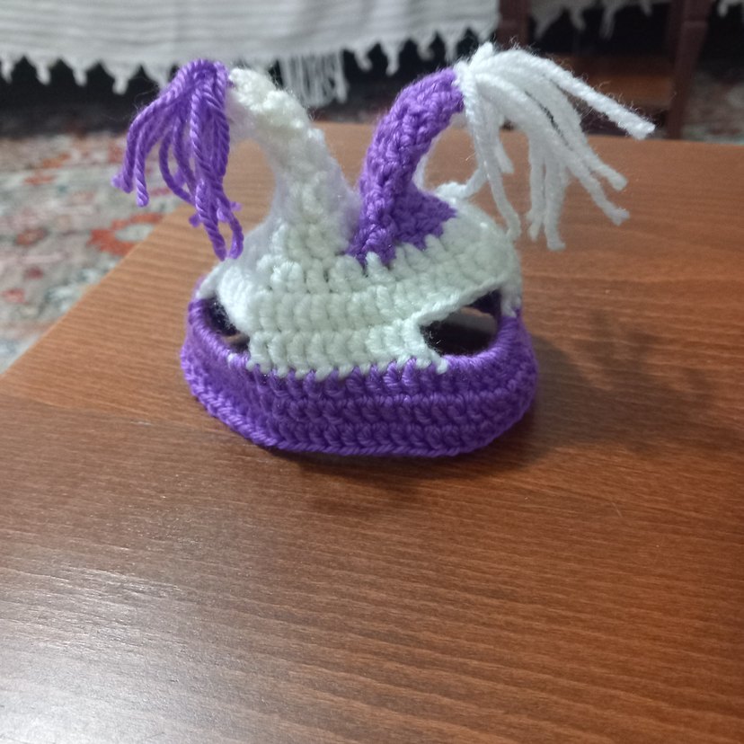 Beyaz ve Mor Ponponlu Kedi Şapkası - Görsel 3