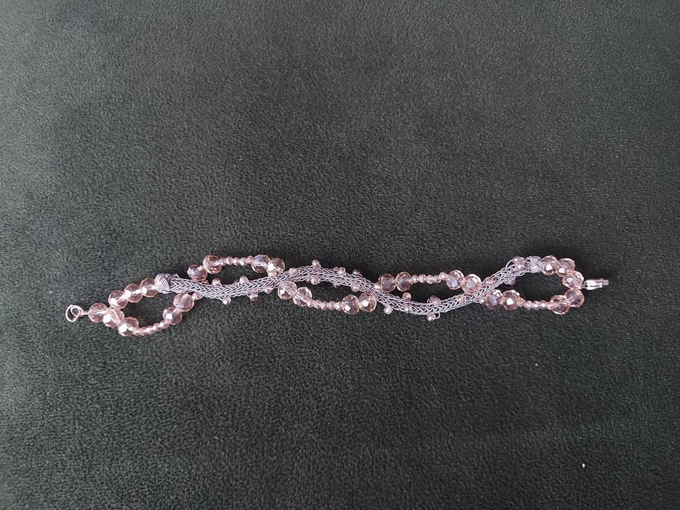 Bej Gri Yılan Desenli Boncuklu Bohem bakır Bileklik - Görsel 2