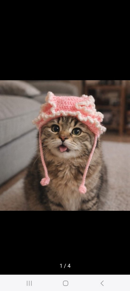 Pembe Fırfırlı Tığ Örgü Kedi Şapkası - Görsel 2