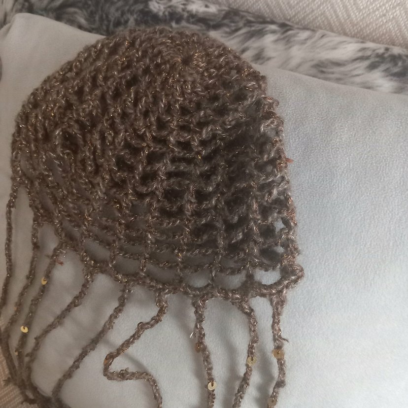 Bej Parlak Örgü Bohem Kadın Şapka - Görsel 5