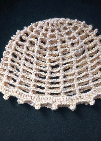 Boncuklu Bej Örgü Bohem Saç Bonesi - Görsel 3