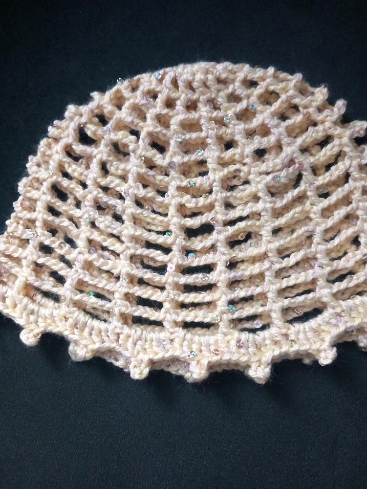 Boncuklu Bej Örgü Bohem Saç Bonesi - Görsel 3