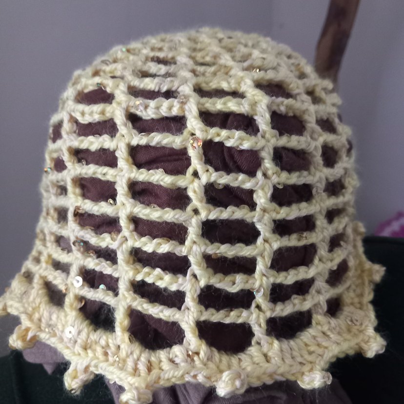 Boncuklu Bej Örgü Bohem Saç Bonesi - Görsel 4