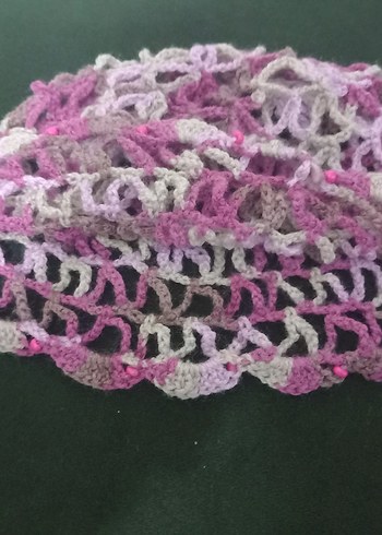 Boncuklu Pembe Örgü Bohem Kadın Şapka - Görsel 3