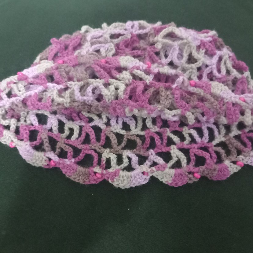 Boncuklu Pembe Örgü Bohem Kadın Şapka - Görsel 3