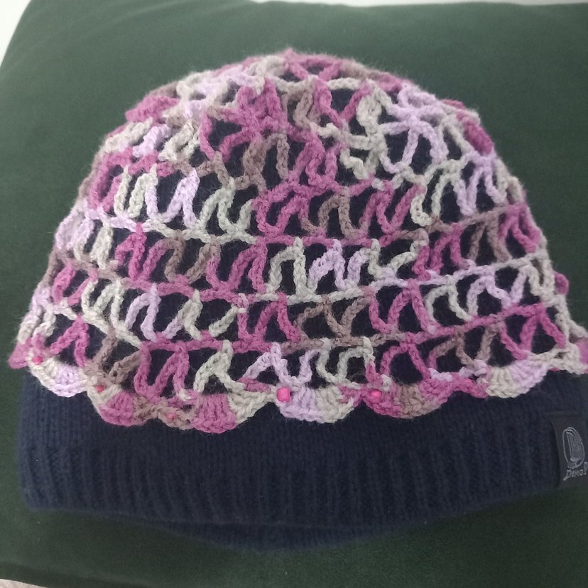 Boncuklu Pembe Örgü Bohem Kadın Şapka - Görsel 2