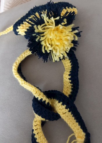 Sarı Mavi Örgü Kedi Şapkası ve Atkısı - Görsel 4