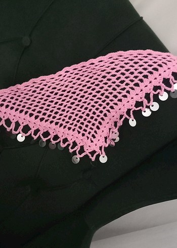 Pembe Dantel Örgü Bohem Kadın Saç Bandı - Görsel 4