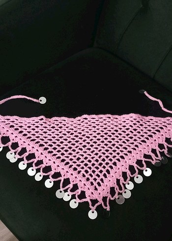 Pembe Dantel Örgü Bohem Kadın Saç Bandı - Görsel 3