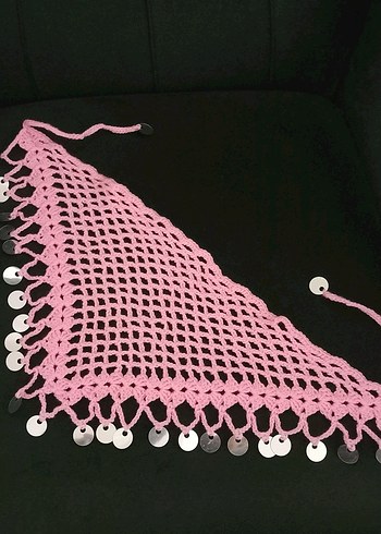 Pembe Dantel Örgü Bohem Kadın Saç Bandı - Görsel 2