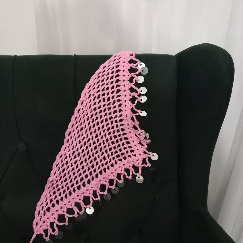 Pembe Dantel Örgü Bohem Kadın Saç Bandı - Görsel 5