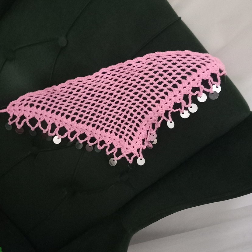 Pembe Dantel Örgü Bohem Kadın Saç Bandı - Görsel 4