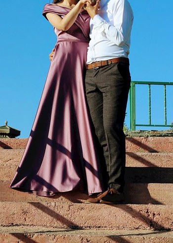 Mor Drapeli Uzun Abiye Elbise - Görsel 3