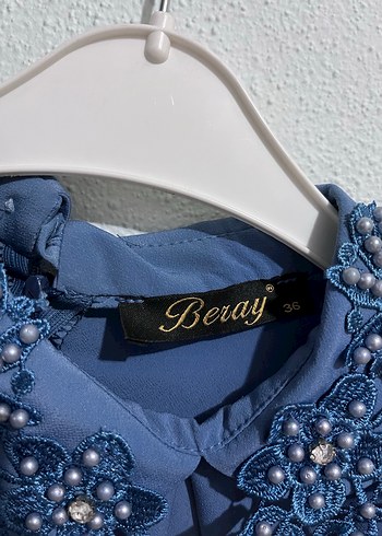 Boncuk İşlemeli Mavi Kadın Gömlek - Görsel 3