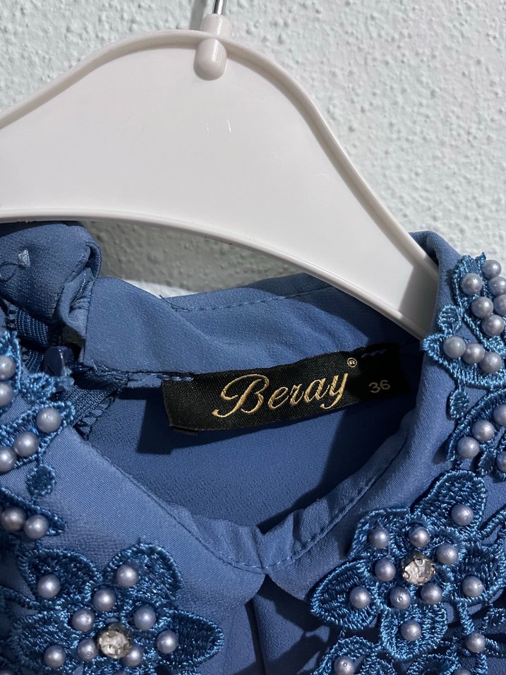 Boncuk İşlemeli Mavi Kadın Gömlek - Görsel 3