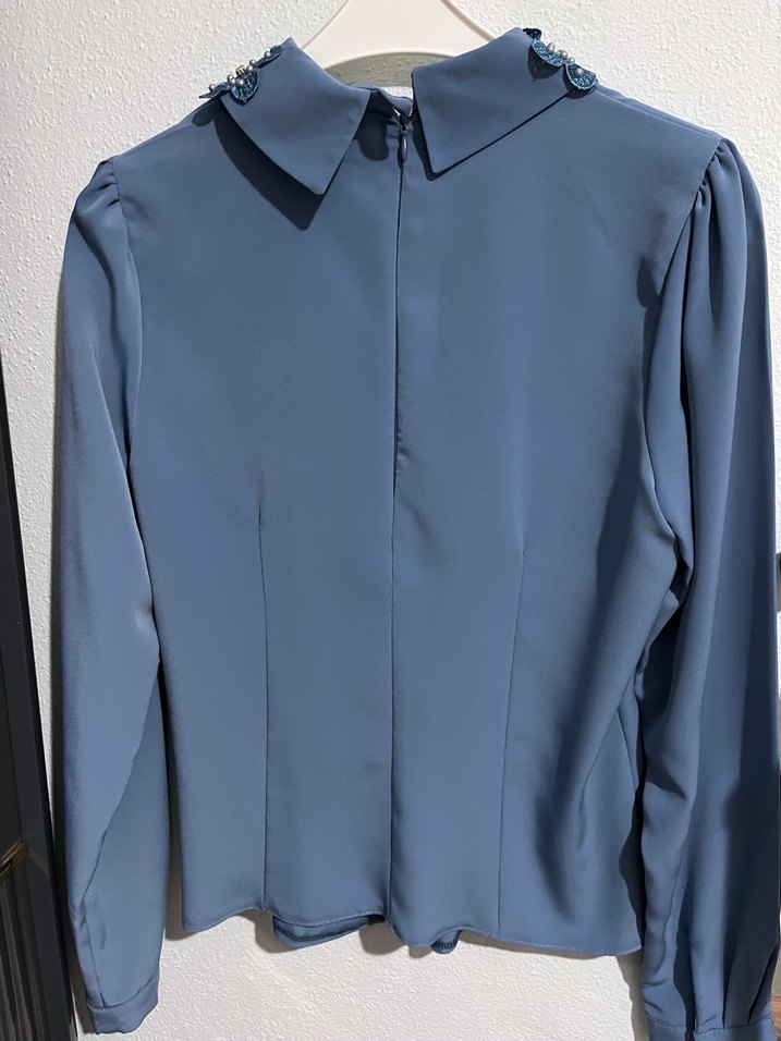 Boncuk İşlemeli Mavi Kadın Gömlek - Görsel 2