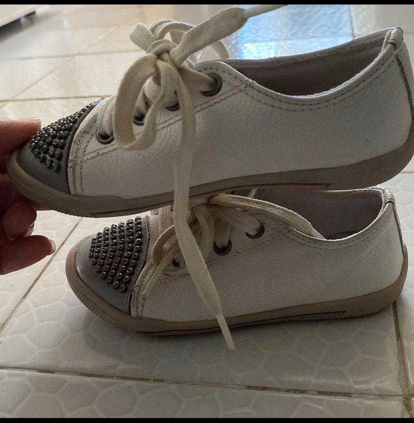 Kız Çocuk Beyaz Parlak Taşlı Rock Punk Spor Ayakkabı - Görsel 4