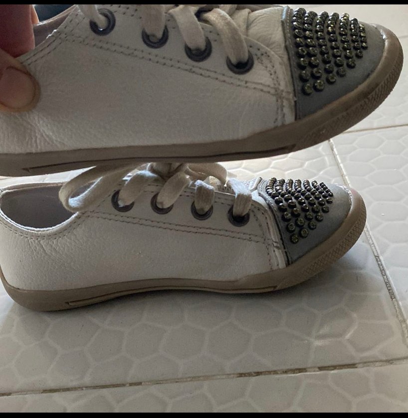 Kız Çocuk Beyaz Parlak Taşlı Rock Punk Spor Ayakkabı - Görsel 3