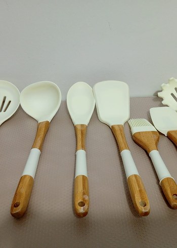 Beyaz Saplı Ahşap Mutfak Kaşık Seti - Görsel 2