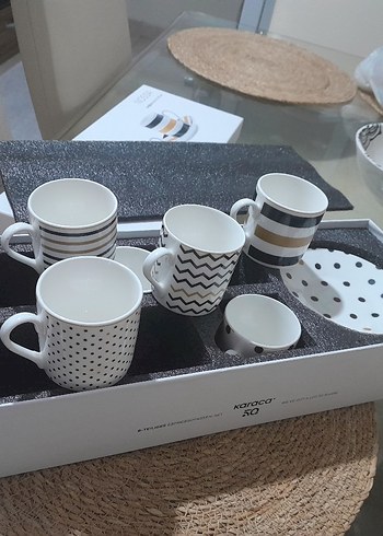 Beden beyaz Renk karaca Beyaz ve Gri Desenli 6'lı Fincan Takımı