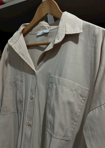 Bej terikoton Düğmeli Uzun Kollu Gömlek - Görsel 2