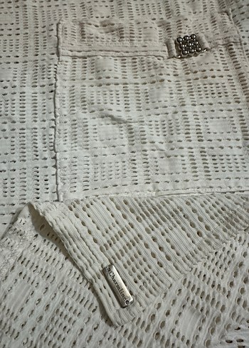 Bohem Beyaz Keten Düğmeli Hamile Tunik - Görsel 2