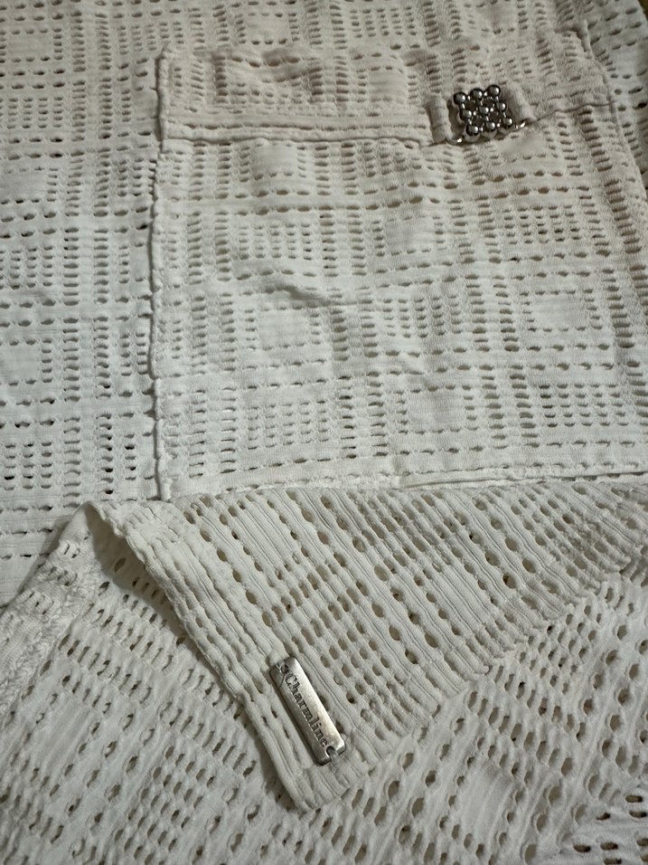 Bohem Beyaz Keten Düğmeli Hamile Tunik - Görsel 2