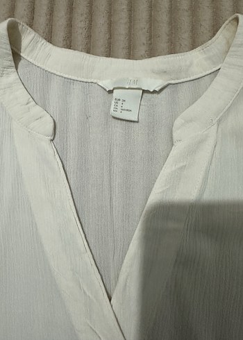 V Yaka Beyaz Keten Salaş Bluz - Görsel 2