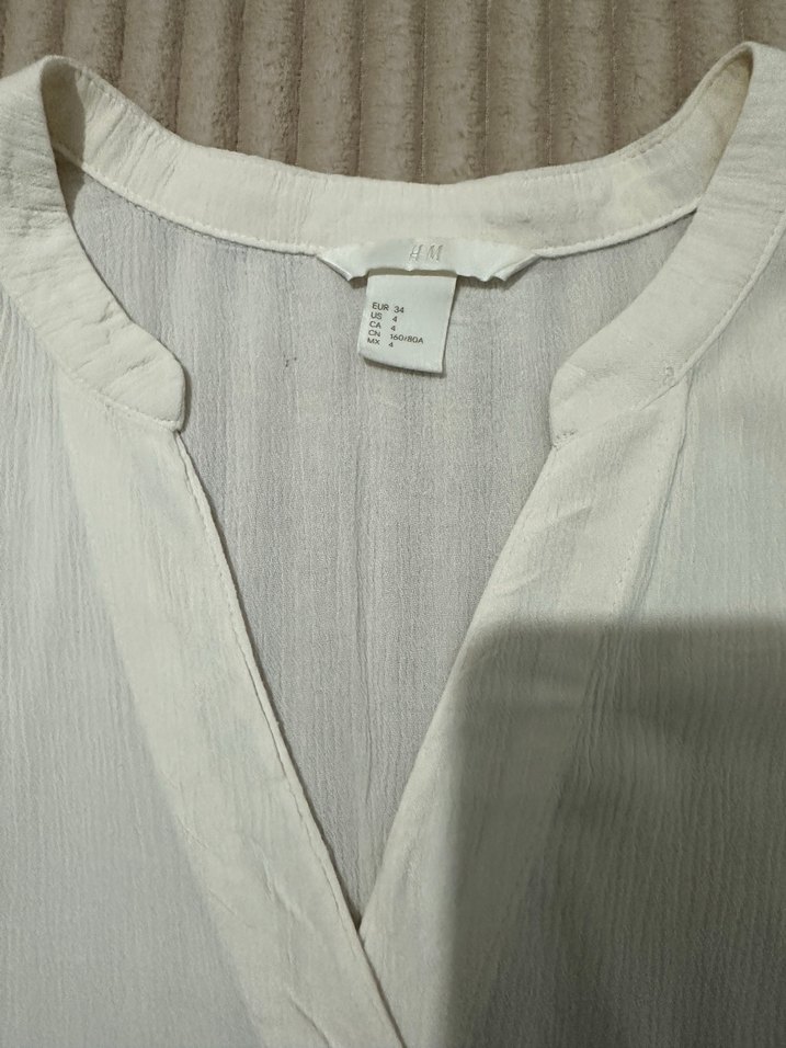 V Yaka Beyaz Keten Salaş Bluz - Görsel 2