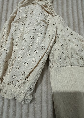 Bej Dantel Detaylı Kısa Kesim Bohem Bluz - Görsel 4