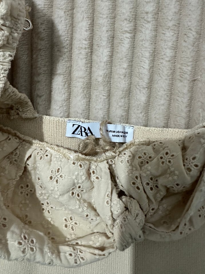 Bej Dantel Detaylı Kısa Kesim Bohem Bluz - Görsel 2