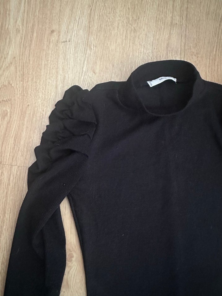 Uzun Kollu Siyah Midi Elbise - Görsel 4