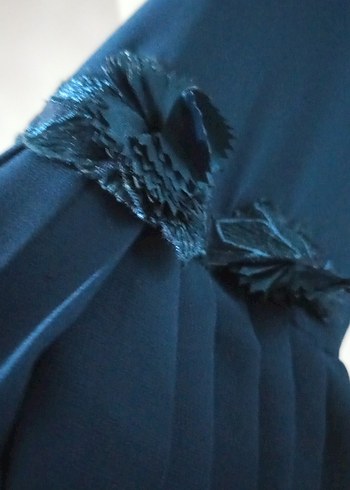 Lacivert Pilili Uzun Kollu Abiye Elbise - Görsel 3