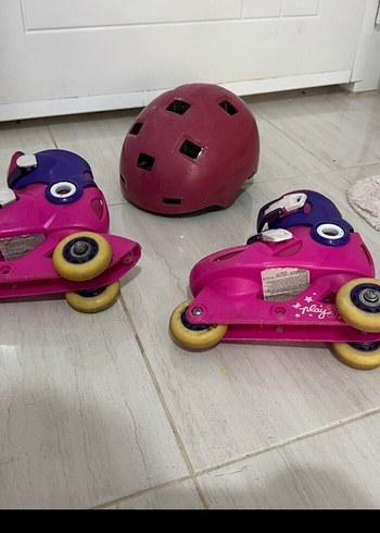 Pembe Çocuk Paten ve Koruyucu Kask - Görsel 3