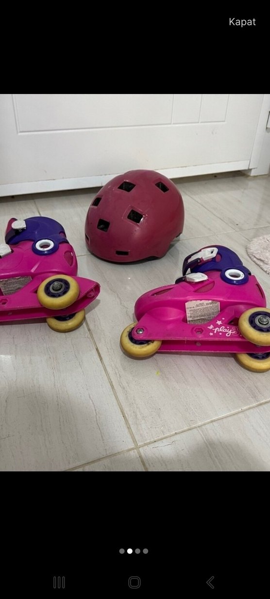 Pembe Çocuk Paten ve Koruyucu Kask - Görsel 3