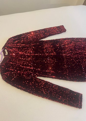 Bordo Uzun Kollu Drapeli Kadın Abiye Elbise - Görsel 3