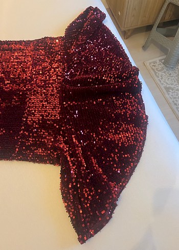 Bordo Uzun Kollu Drapeli Kadın Abiye Elbise - Görsel 2