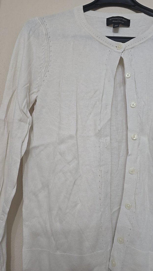 Düğmeli Beyaz Kadın Pamuk Hırka - Görsel 2