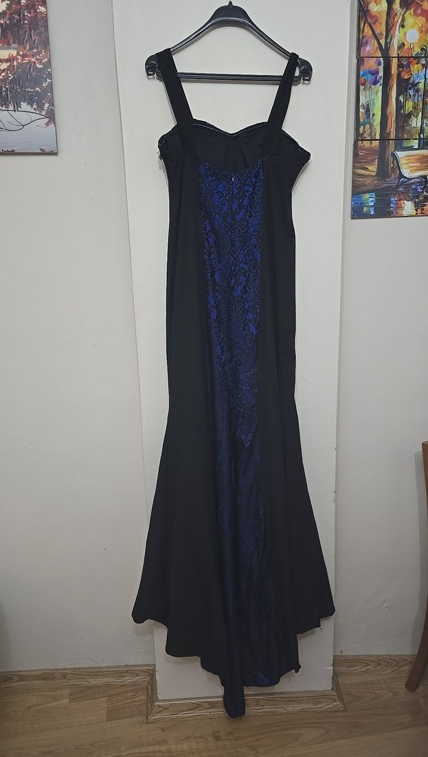 Koyu Lacivert Straplez Uzun Gotik Abiye - Görsel 2