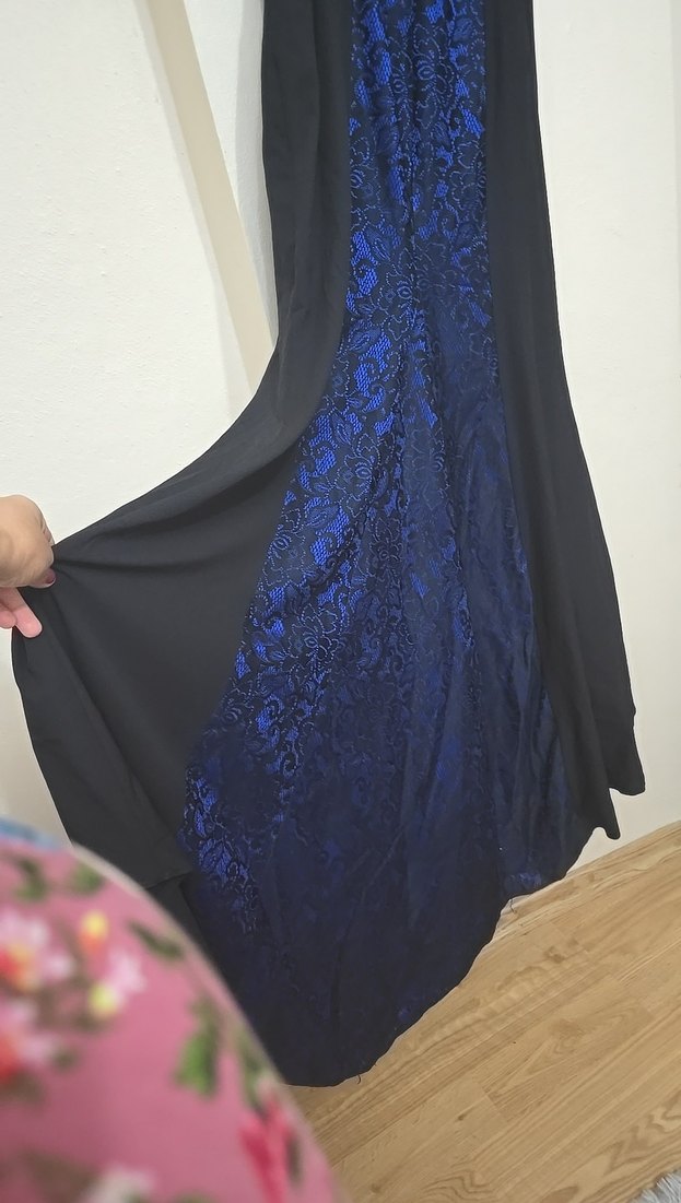 Koyu Lacivert Straplez Uzun Gotik Abiye - Görsel 4